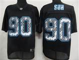 NFL Detroit Lions 90 Ndamukong Suh Black United Sideline Jerseys
