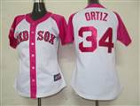 MLB%20Boston%20Red%20Sox%2034%20Ortiz%20Womens%20Pink%20Splash%20Fashion%20Jersey