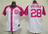 MLB%20Detroit%20Tigers%2028%20Fielder%20Womens%20Pink%20Splash%20Fashion%20Jersey