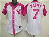 MLB%20New%20York%20Yankees%207%20Mantle%20Womens%20Pink%20Splash%20Fashion%20Jersey